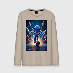 Лонгслив хлопковый мужской Соник убегает от ракет, цвет: миндальный
