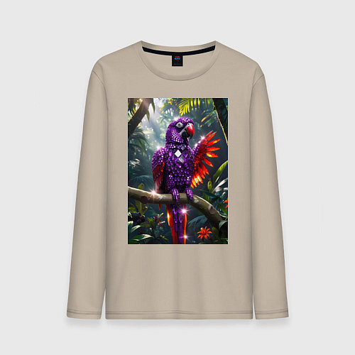 Мужской лонгслив Попугай из драгоценных камней / Миндальный – фото 1