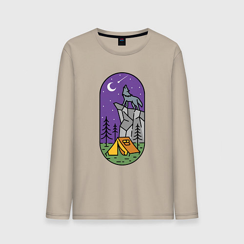Мужской лонгслив Волк и турист / Миндальный – фото 1