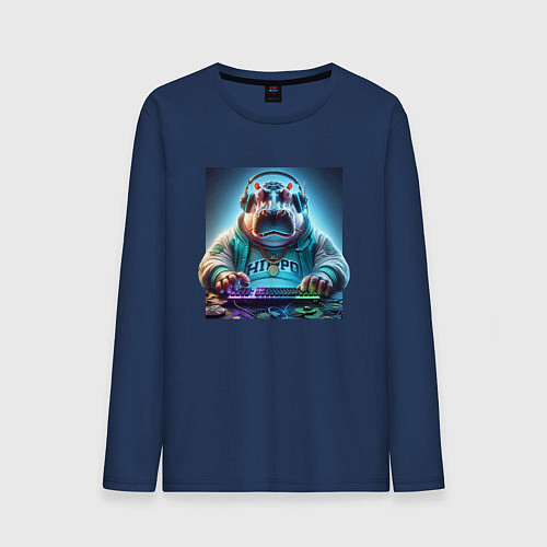 Мужской лонгслив Hippo - esports player / Тёмно-синий – фото 1