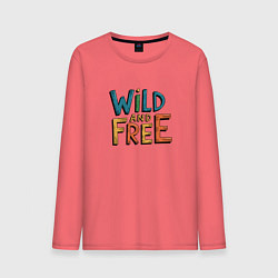 Лонгслив хлопковый мужской Надпись Wild and free, цвет: коралловый