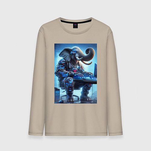 Мужской лонгслив Слоняра киберспортсмен - киберпанк / Миндальный – фото 1
