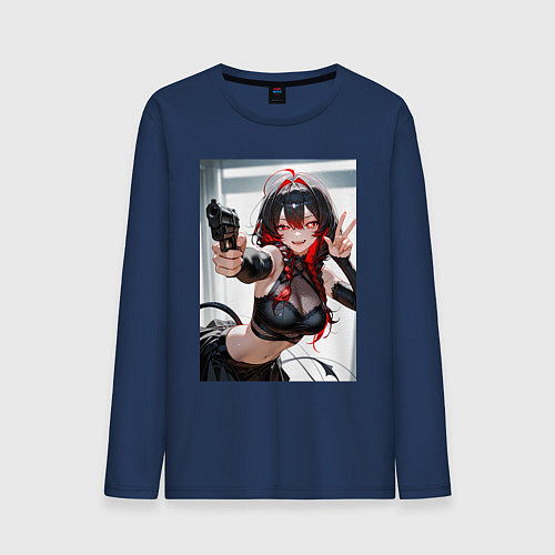 Мужской лонгслив Девушка-демон с пистолетом / Тёмно-синий – фото 1