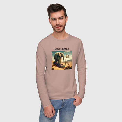 Мужской лонгслив Lirili larili - elephant - brainrot meme / Пыльно-розовый – фото 3