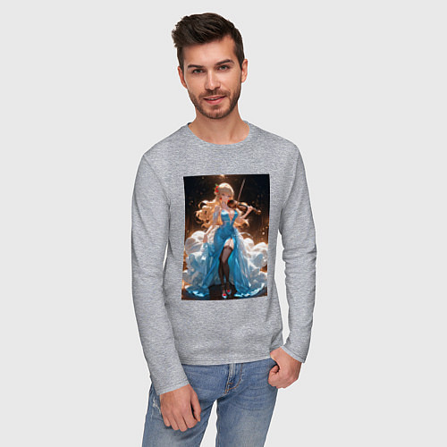 Мужской лонгслив Девушка в вечернем платье играет на скрипке / Меланж – фото 3