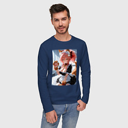 Лонгслив хлопковый мужской Фейт Тамамо в костюме горничной с мягкими лапами, цвет: тёмно-синий — фото 2