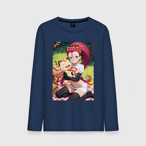 Мужской лонгслив Джесси и Мяут на пикнике / Тёмно-синий – фото 1