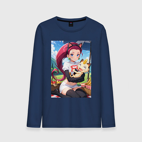 Мужской лонгслив Джесси и Мяут на пикнике / Тёмно-синий – фото 1