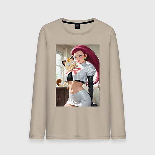 Мужской лонгслив Джесси и Мяут - команда Р: Покемоны / Миндальный – фото 1