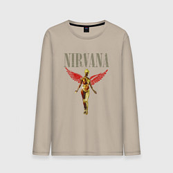 Лонгслив хлопковый мужской Rock nirvana in utero, цвет: миндальный