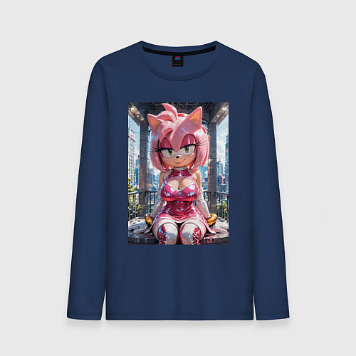 Мужской лонгслив Эми Роуз из Somic строит глазки / Тёмно-синий – фото 1