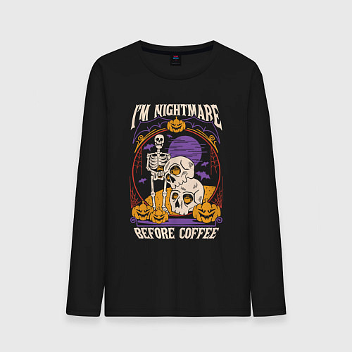 Мужской лонгслив Im nightmare before coffee / Черный – фото 1