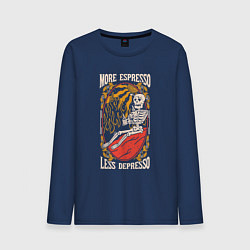 Лонгслив хлопковый мужской More espresso less depresso, цвет: тёмно-синий