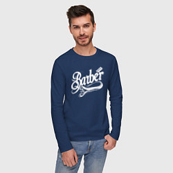 Лонгслив хлопковый мужской Барбер с бритвой, цвет: тёмно-синий — фото 2