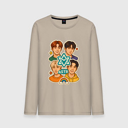 Лонгслив хлопковый мужской Astro в виде стикеров, цвет: миндальный