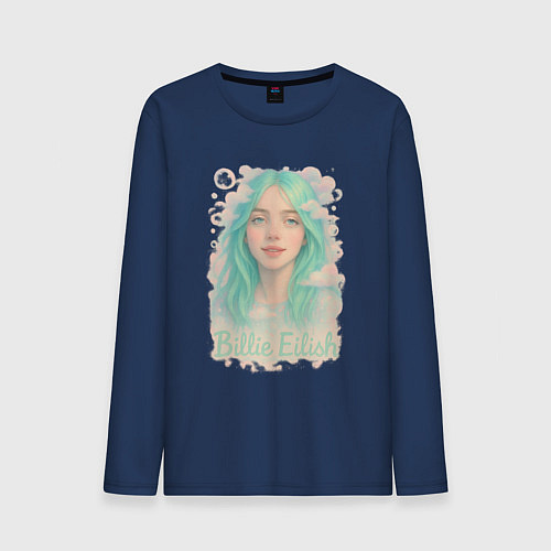 Мужской лонгслив Билли Айлиш с зелеными волосами / Тёмно-синий – фото 1
