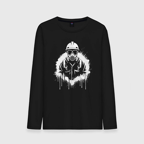 Мужской лонгслив Нефтяник в белой краской / Черный – фото 1