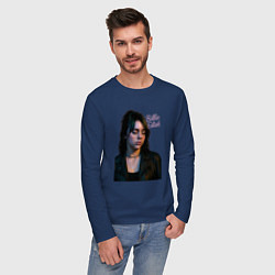 Лонгслив хлопковый мужской Билли Айлиш смотрит вниз, цвет: тёмно-синий — фото 2