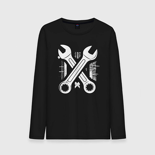 Мужской лонгслив Белые рожковые ключи / Черный – фото 1