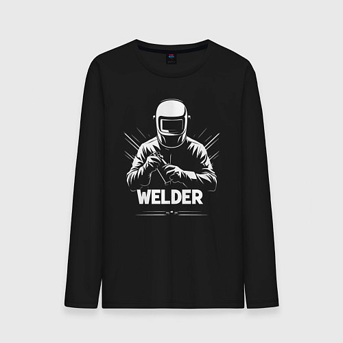 Мужской лонгслив Сварщик в маске и перчатках / Черный – фото 1