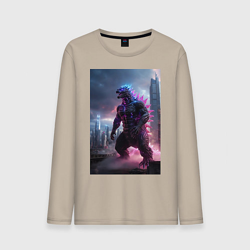 Мужской лонгслив Годзилла посреди мегаполиса / Миндальный – фото 1