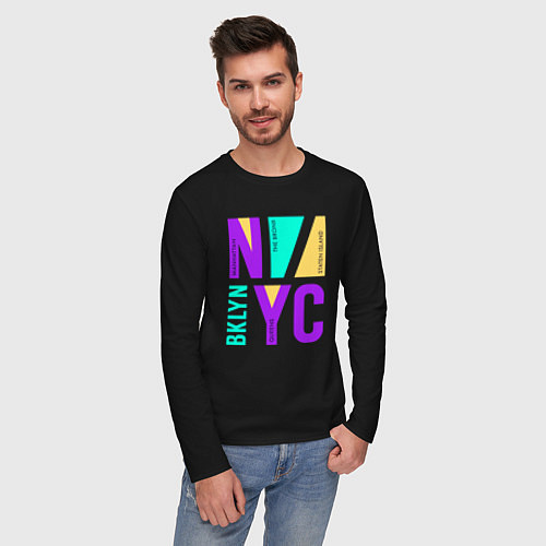 Мужской лонгслив Районы в городе Нью-Йорк / Черный – фото 3