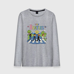 Лонгслив хлопковый мужской The Beatles мультяшный стиль, цвет: меланж