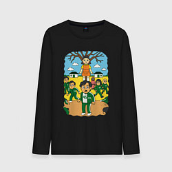 Лонгслив хлопковый мужской Игра в кальмара мультяшный стиль, цвет: черный