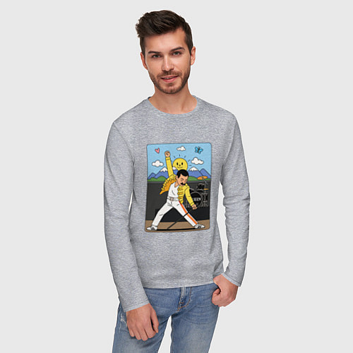 Мужской лонгслив Фредди Меркьюри мультяшный стиль / Меланж – фото 3
