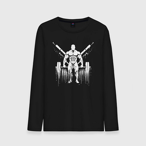 Мужской лонгслив Пауэрлифтинг белое граффити / Черный – фото 1