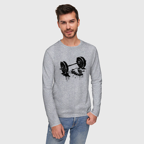 Мужской лонгслив Штанга и блины граффити / Меланж – фото 3