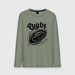 Лонгслив хлопковый мужской Регбийный мяч черной краской, цвет: авокадо