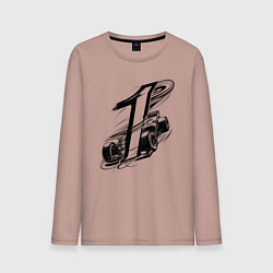 Лонгслив хлопковый мужской Гоночный автомобиль и цифра 1, цвет: пыльно-розовый