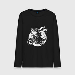 Лонгслив хлопковый мужской Лиса на мотоцикле, цвет: черный