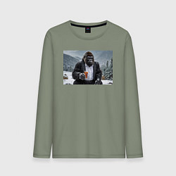 Лонгслив хлопковый мужской Горилла в костюме: зимний релакс, цвет: авокадо