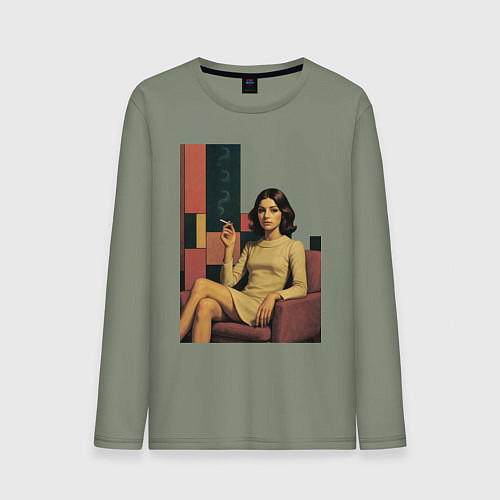 Мужской лонгслив Девушку в кресле ретро поп-арт 1970-е / Авокадо – фото 1