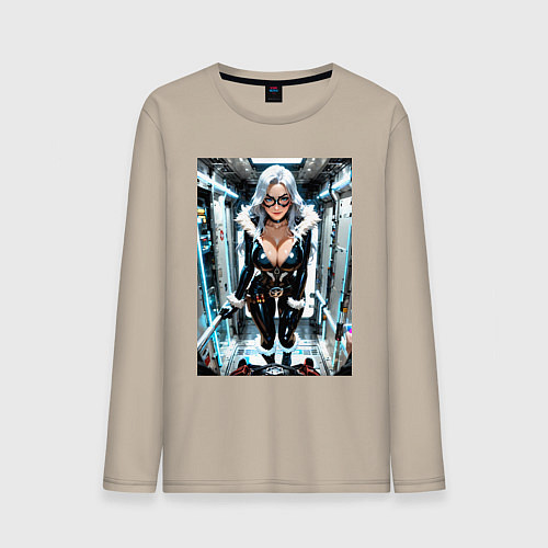 Мужской лонгслив Черная кошка в сейфе банка / Миндальный – фото 1