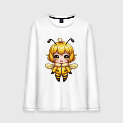 Лонгслив хлопковый мужской Девочка-пчелка в стиле чибика, цвет: белый