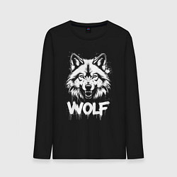 Лонгслив хлопковый мужской Яростный волк, цвет: черный