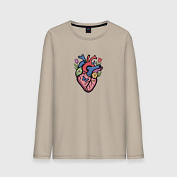 Лонгслив хлопковый мужской Цветущее сердце, цвет: миндальный