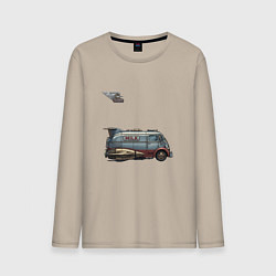 Лонгслив хлопковый мужской Ретрофутуристический летающий грузовик Milk, цвет: миндальный