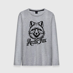 Лонгслив хлопковый мужской Арктический лис каллиграфической надписью, цвет: меланж