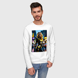 Лонгслив хлопковый мужской Черная Канарейка на улице города, цвет: белый — фото 2