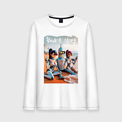Лонгслив хлопковый мужской Бендер с двумя подругами на летнем пляже, цвет: белый