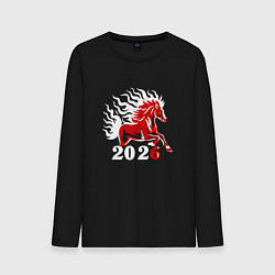 Лонгслив хлопковый мужской Огненная лошадь с белой гривой, цвет: черный