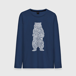 Лонгслив хлопковый мужской Медведь оберег в виде кельтского орнамента, цвет: тёмно-синий