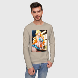 Лонгслив хлопковый мужской Sexy Труська развлекается, цвет: миндальный — фото 2