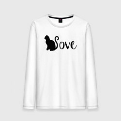 Лонгслив хлопковый мужской Кошка с надписью love, цвет: белый