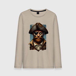 Лонгслив хлопковый мужской Одноглазый пират Йо-хо-хо и бутылка рома, цвет: миндальный
