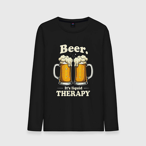 Мужской лонгслив Beer its liquid therapy / Черный – фото 1